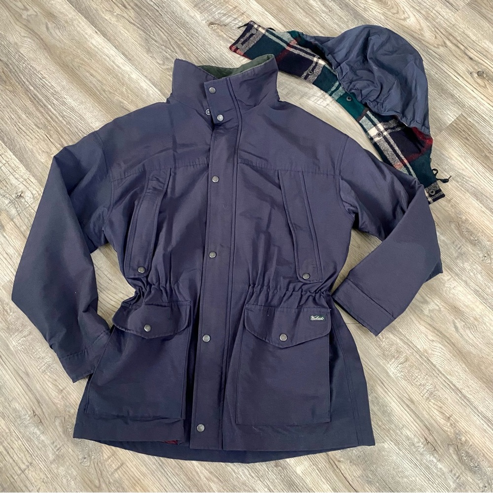 VINTAGE Woolrich Jacket Mens Large Navy Blue Wool Lined Parka